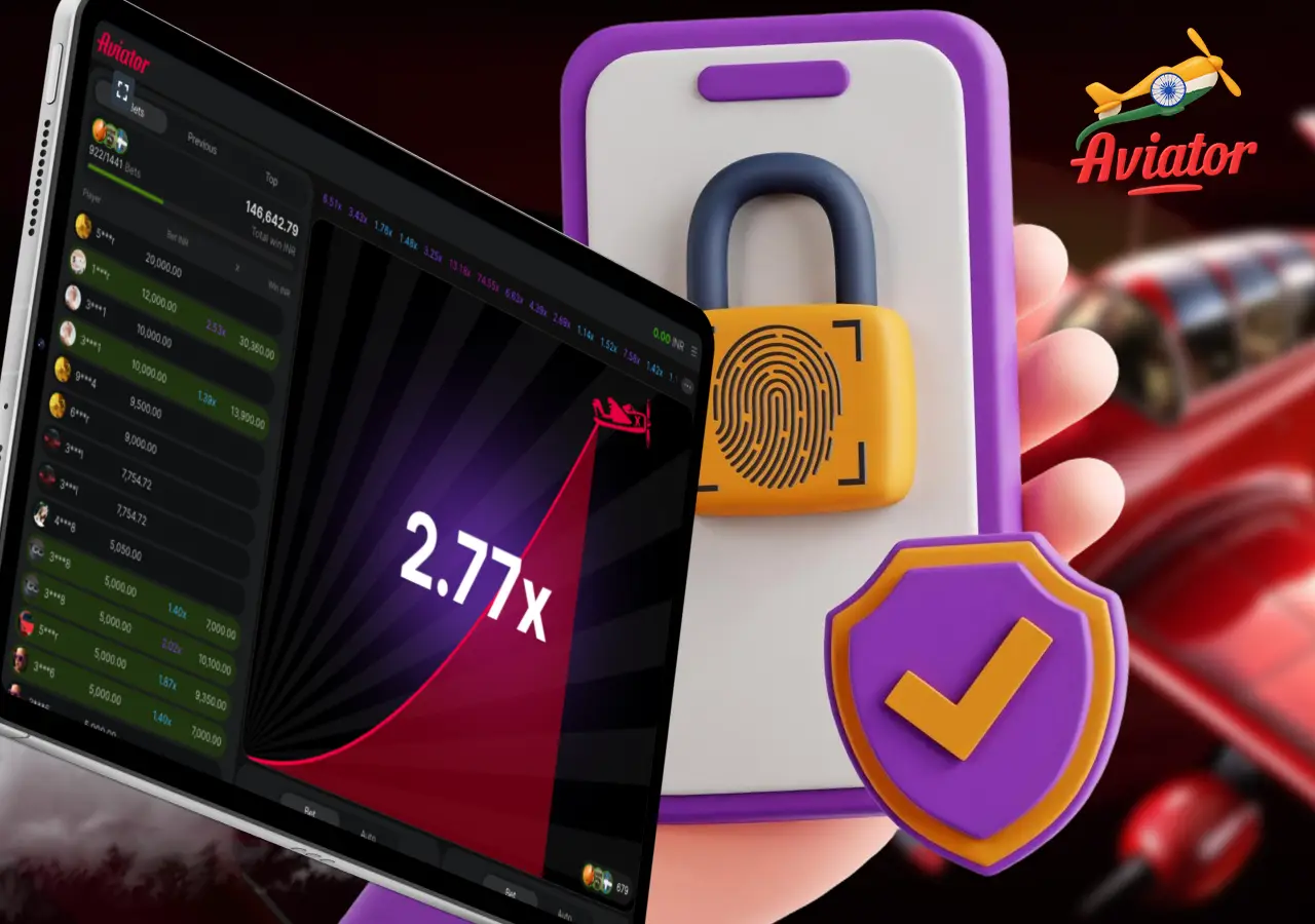 Screenshot of Aviator game and safety icon